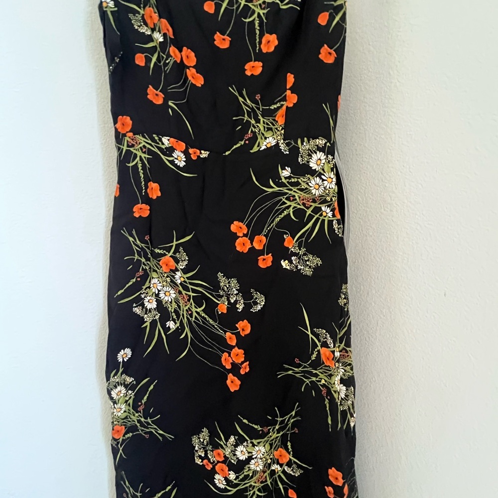 Reformation Besse Black Midi Dress with Orange Floral Print in 4 - Picture 6 of 7